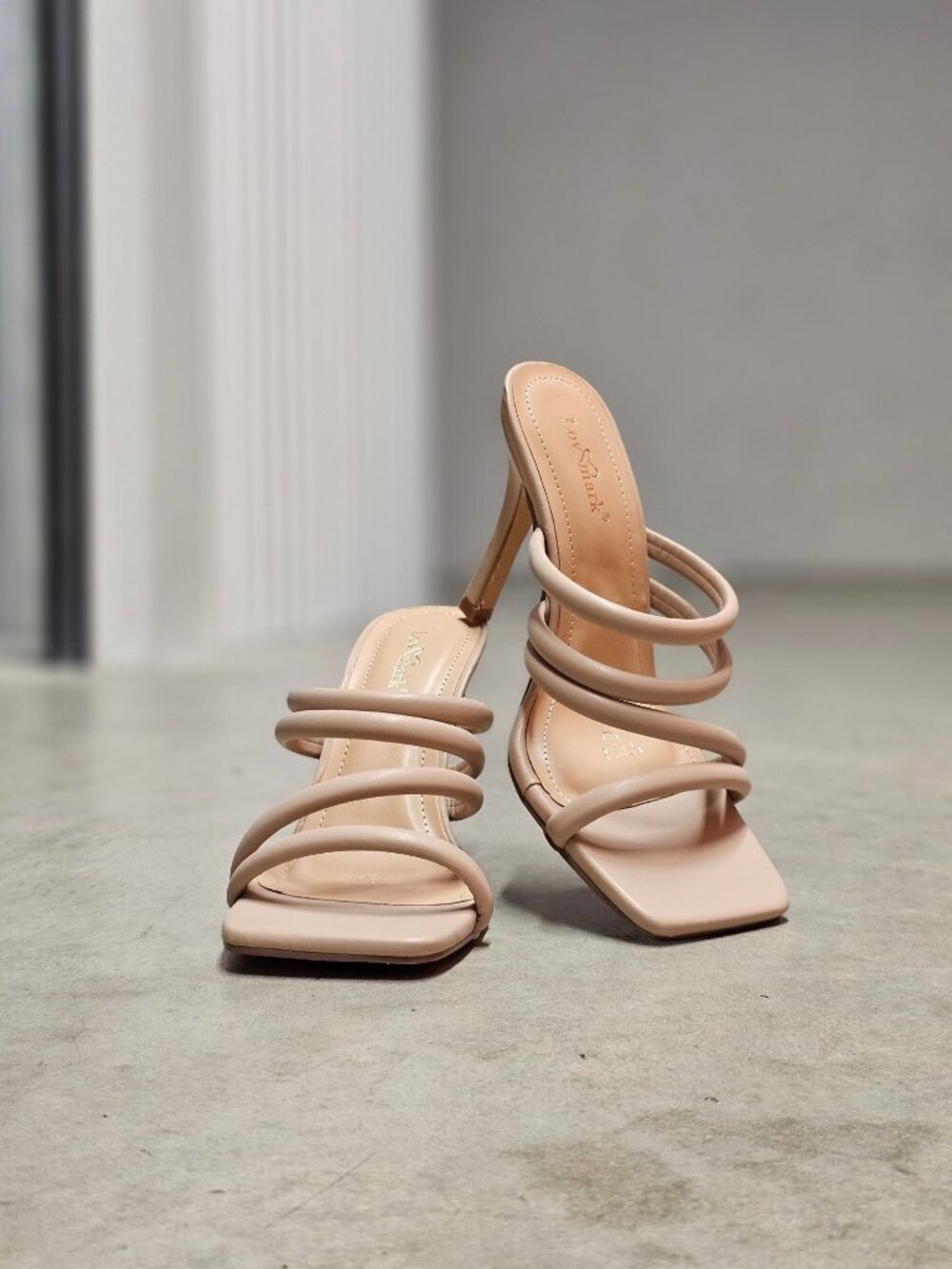 Strappy Nude High Heel Sandals With Square Toe And Stiletto Design LovMark Women